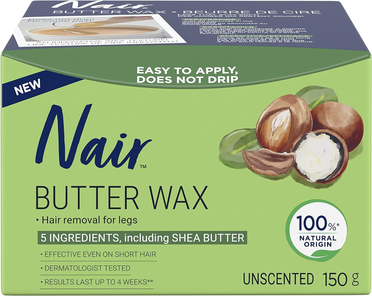 Nair Hair Removal Butter Microwave No Strip Wax for Legs, Unscented