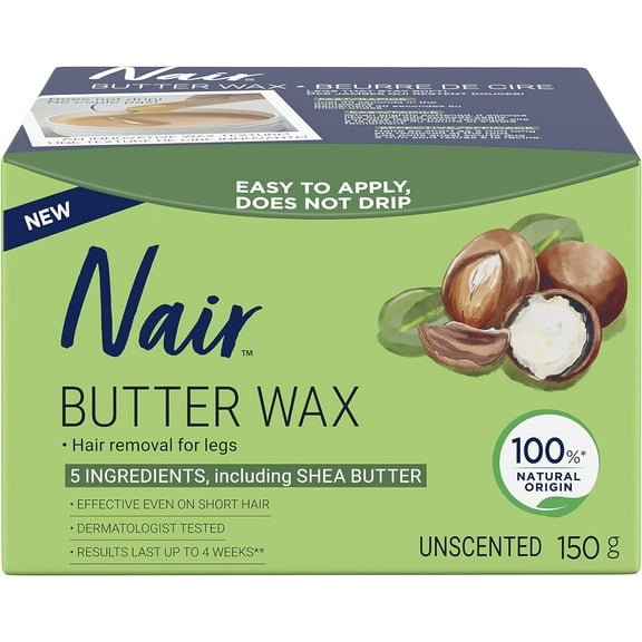 Nair Hair Removal Butter Microwave No Strip Wax for Legs, Unscented Formula with Just 5 Ingredients, Dermatologist Tested, 150g