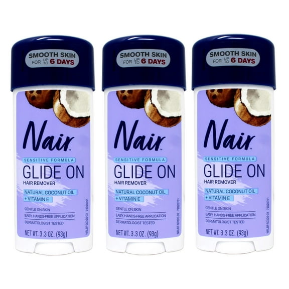 Nair Hair Remover Glides Away Senstive Fomula with Coconut Oil 3.3 Oz.,Pack of 3