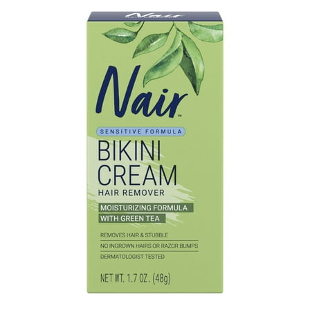 Nair Sensitive Bikini Cream Hair Remover, Moisturizing Formula with Green Tea, 1.7 oz