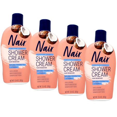 Nair Hair Remover Sensitive Formula Shower Power with Coconut Oil for Legs and Body 12.6 oz Pack of 4