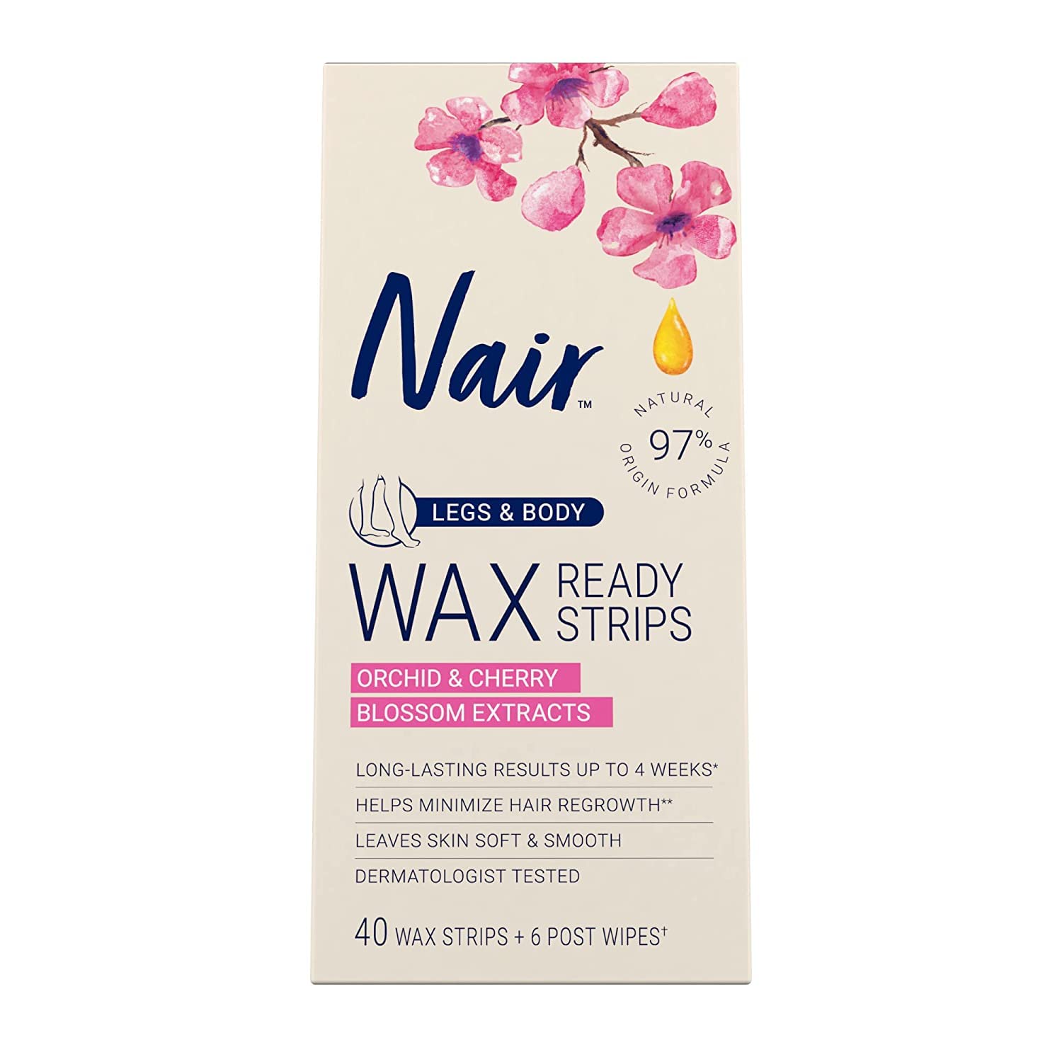 Nair Hair Remover Wax Ready- Strips 40 Count Legs/Body (6 Pack) by Nair ...