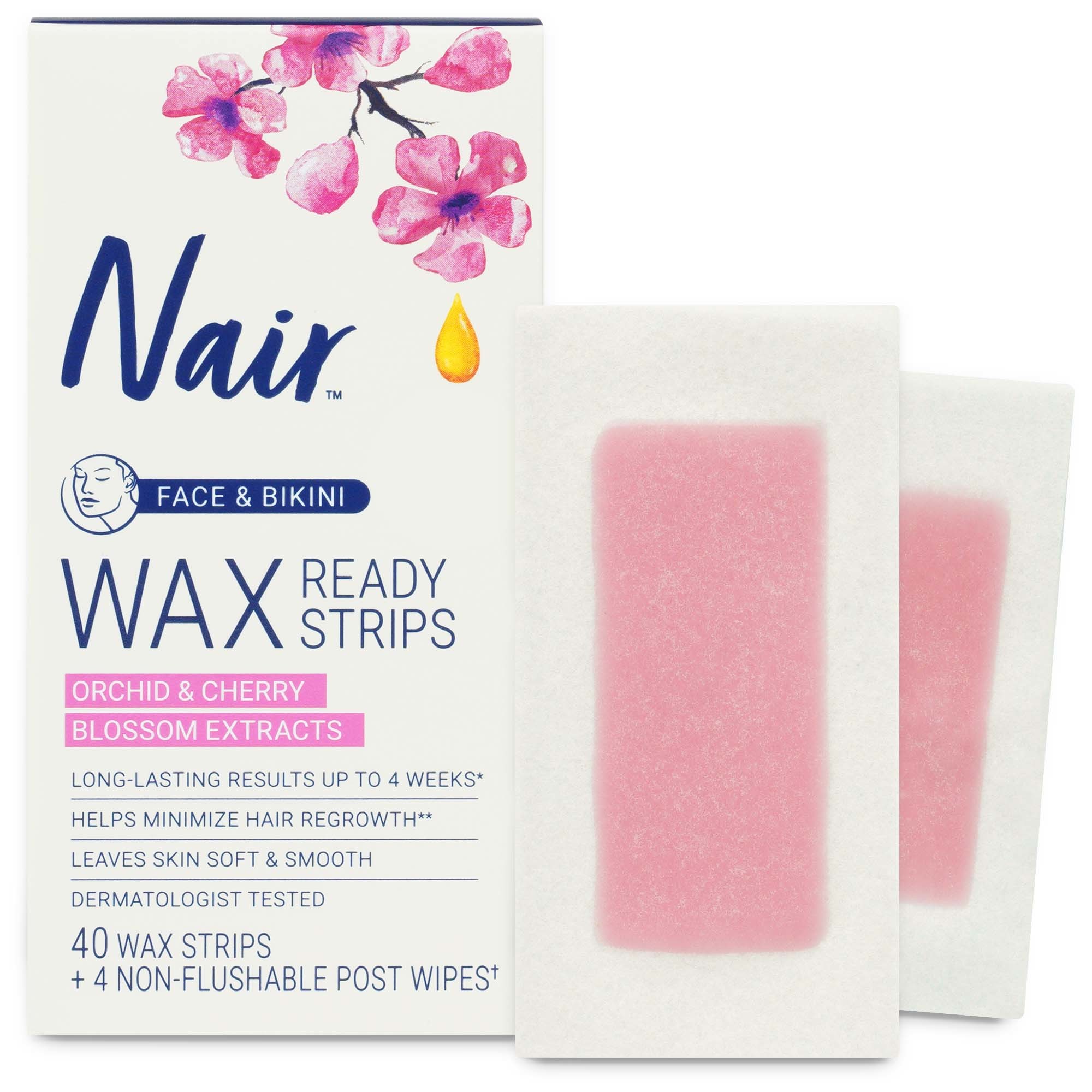 Nair Hair Remover Wax Ready Strips, Face and Bikini Hair Removal Wax Strips, 40 Count - image 1 of 12