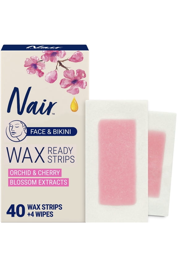 Wax Ready Strips, Face and Bikini Hair Removal Wax Strips, Plus 4 Post Wipes, 40 Count