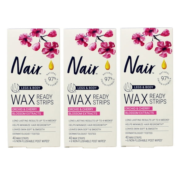 Nair Hair Remover Wax Ready Strips Legs Body 40 ea (Pack of 3)