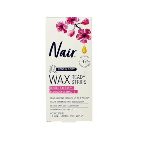 Nair Legs and Body Wax Ready Strips Orchid and Cherry 40 Wax Strips and 6 Post Wipes