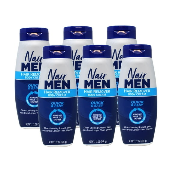 Nair Men Hair Remover Body Cream, Back, Chest, Arms, Legs, Works Fast While You Shower, Quick & Easy, 12 OZ - 6 Pack