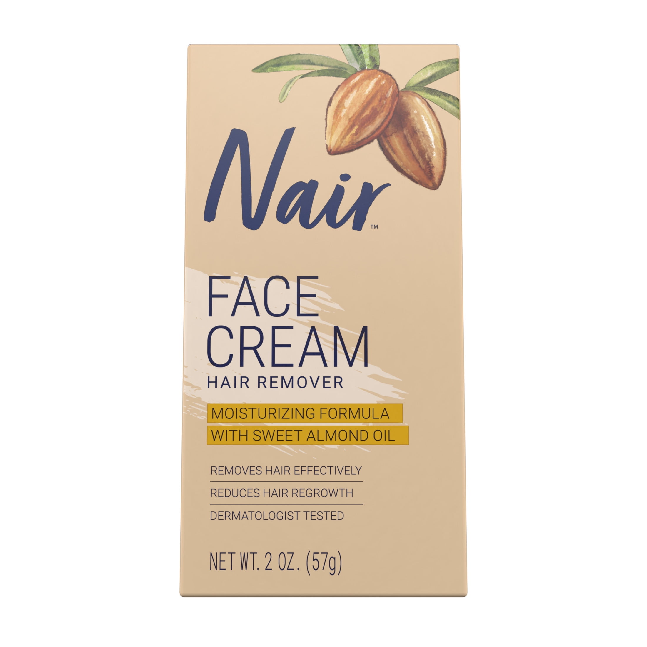 Nair Moisturizing Facial Hair Removal Cream With Sweet Almond Oil 1 Depilatory Cream For Face 2 oz Bottle For All Skin Types