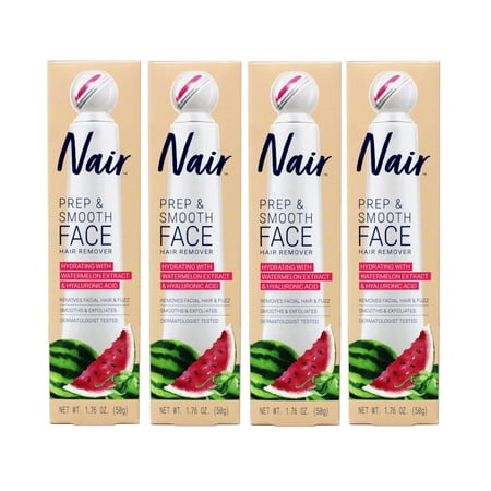 Nair Prep & Smooth Face, Exfoliating Facial Hair Removal for Woman, Depilatory Cream, Smooth Skin Solution for Effective Hair Removal, Hydrating with Hyaluronic Acid for Skincare, 1.76 oz - Pack of 4