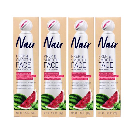 Nair Prep & Smooth Face, Exfoliating Facial Hair Removal for Woman, Depilatory Cream, Smooth Skin Solution for Effective Hair Removal, Hydrating with Hyaluronic Acid for Skincare, 1.76 oz - Pack of 4