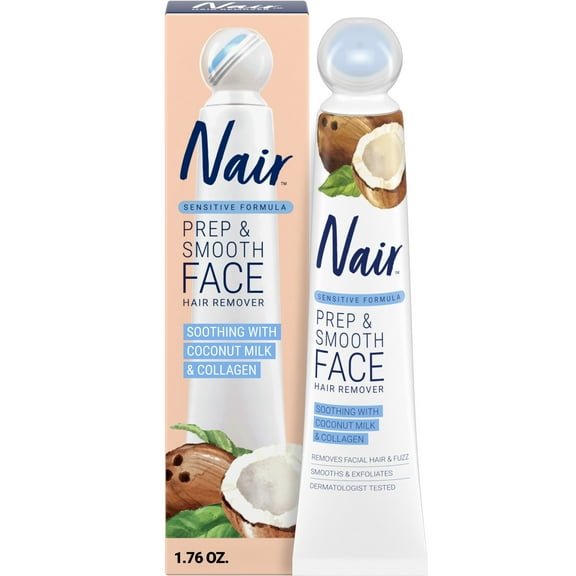Nair Prep & Smooth Face Hair Remover, Sensitive, Coconut Milk & Collagen, 1.76 oz