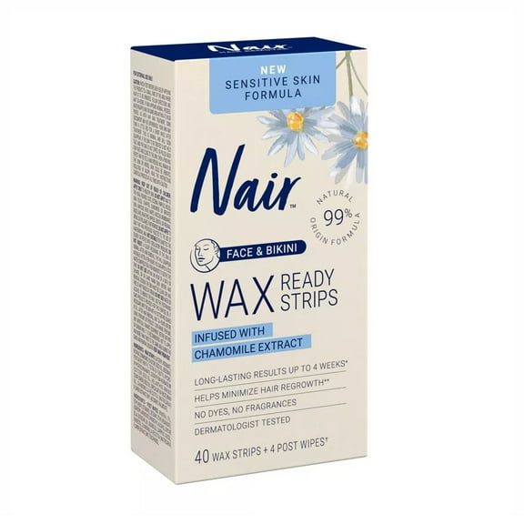 Nair Sensitive Ready Face & Bikini Wax Strips - 40ct, Pack of 3