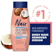 Nair Sensitive Shower Cream Hair Remover, Coconut Oil & Vitamin E, Body Hair Removal Cream, 12 oz