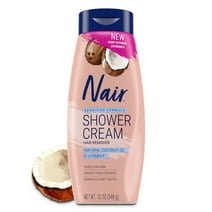 Nair Sensitive Shower Cream Hair Remover, Coconut Oil & Vitamin E, Body Hair Removal Cream for Women, 12 oz