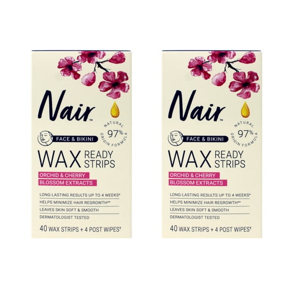 Nair Wax Ready-Strips For Face and Bikini, 40 strips, 2 Pack