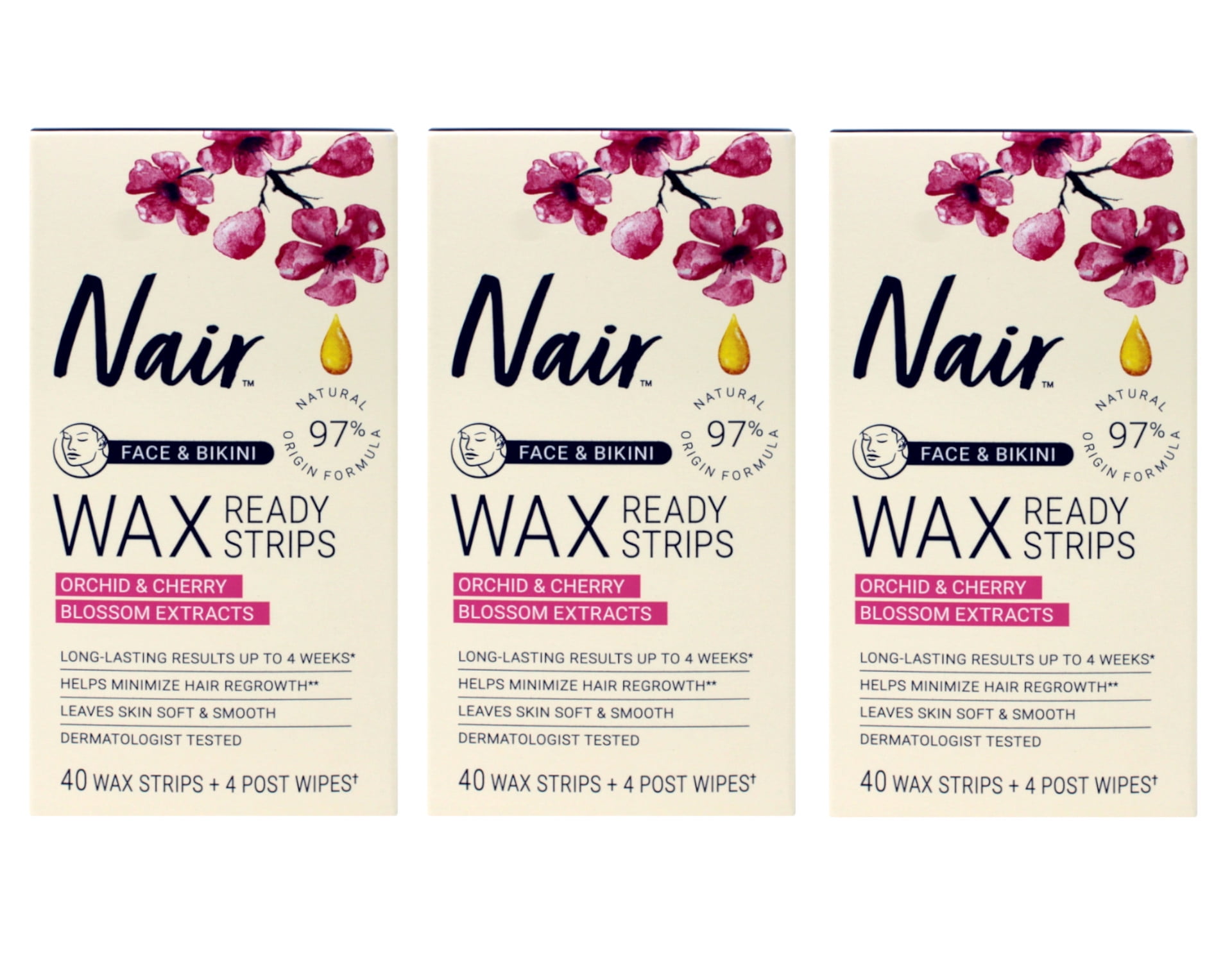 Nair Wax ReadyStrips For Face and Bikini, 40 strips, 3 Pack
