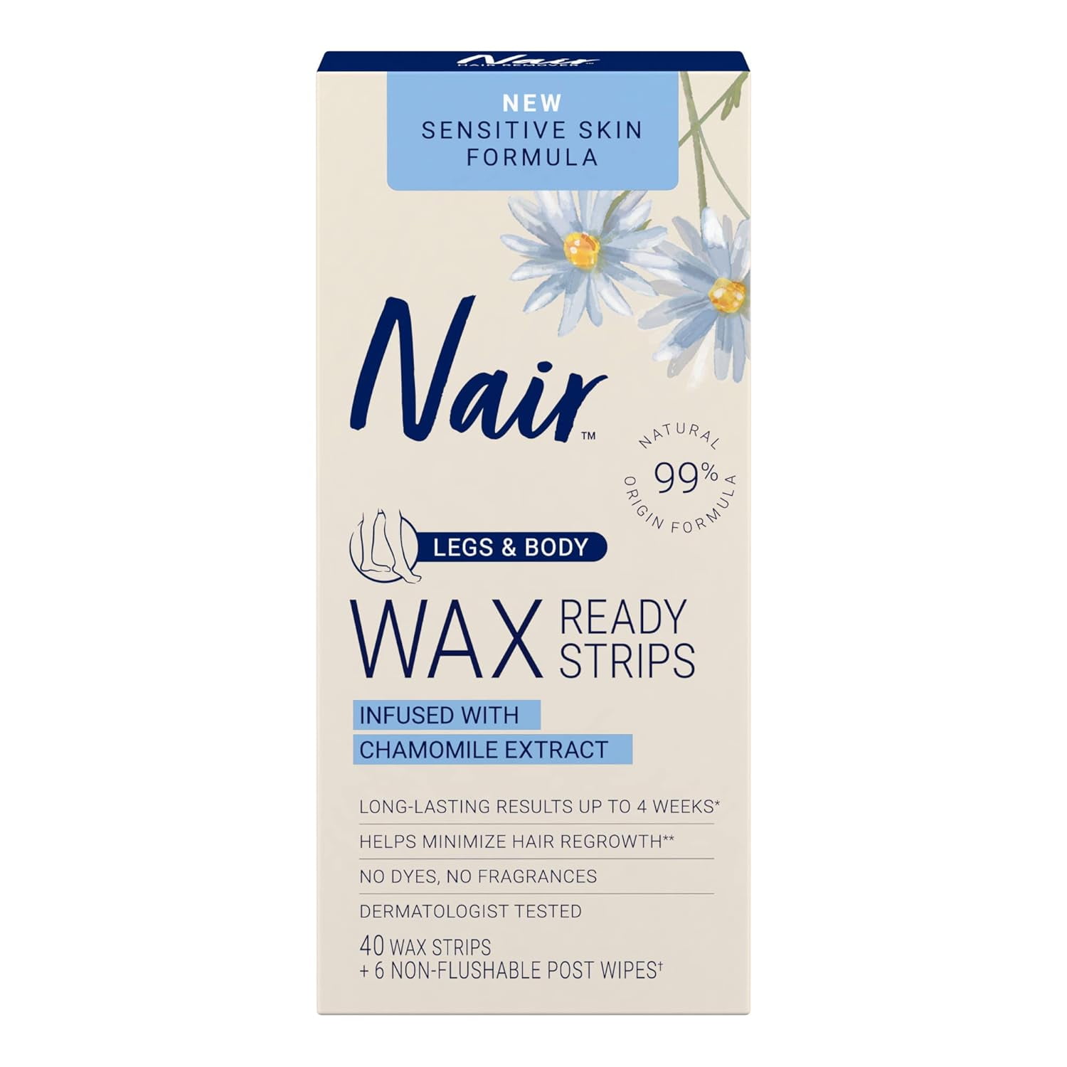 Nair Wax Ready Strips, Legs & Body, Sensitive Skin, 40 Wax Strips + 6