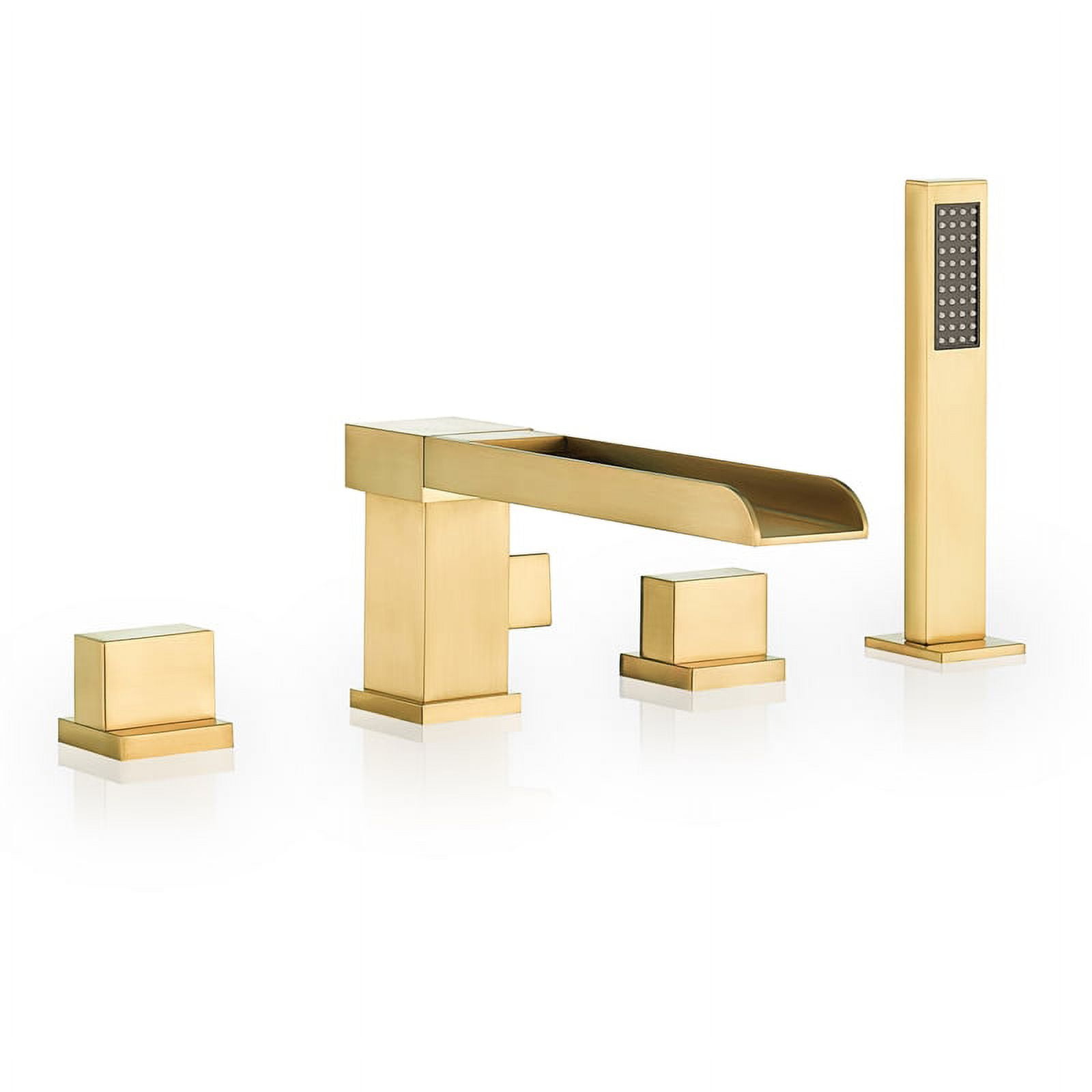 Brushed Gold Waterfall Roman Tub Faucet with Hand Shower