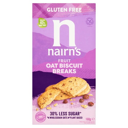 Nairn's Gluten Free Biscuit Breaks Oats & Fruit 160g, British Import (Pack of 2)