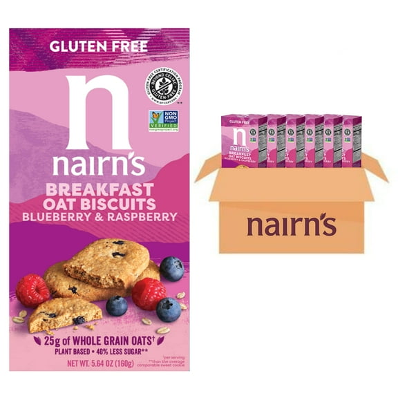 Nairn's Gluten Free Blueberry and Raspberry Breakfast Biscuits, 5.64oz (Pack of 6)