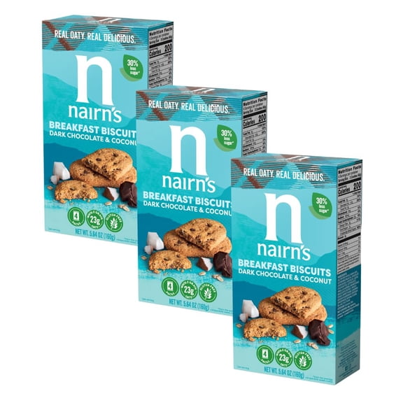 Nairn's Gluten-Free Chocolate & Coconut Breakfast Biscuits - Healthy, Tasty, 5.64oz (Pack of 3)