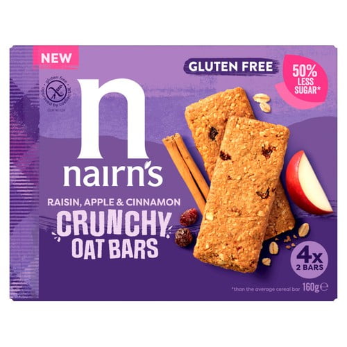 Nairn's Gluten Free Crunchy Oat Bars Raisin, Apple & Cinnamon 160g, British Import (Pack of 3)