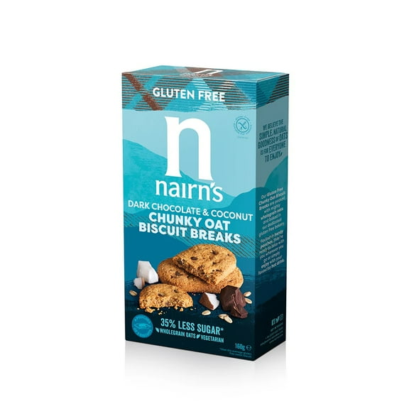Nairn's Gluten Free Dark Choc & Coconut Biscuit Break Chunky 160g (Pack of 6)