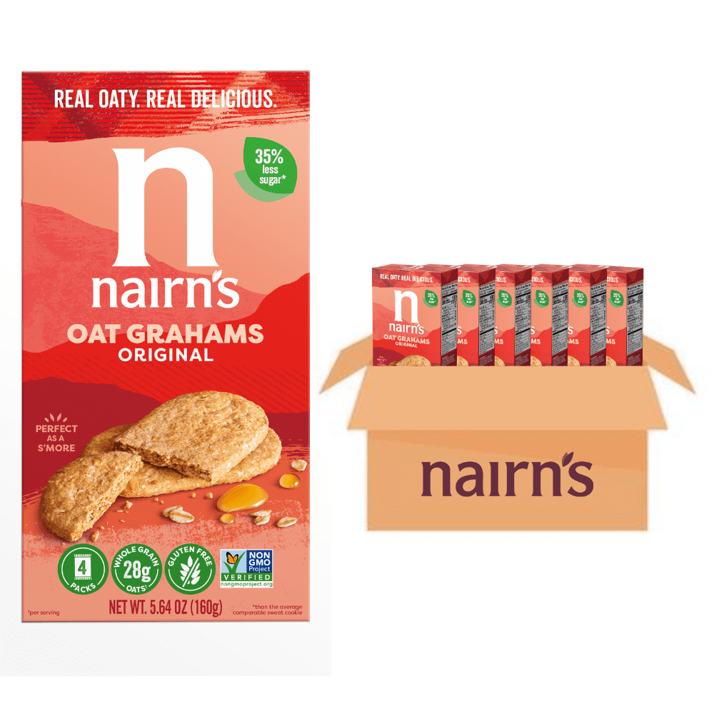 Nairn's Gluten-Free Original Oat Grahams - Healthy, Tasty and Safe for Celiacs. Perfect On-the Go Snack. High Fiber, No Artificial Colors, Flavors, or Preservatives, 5.64oz, Pack of 6