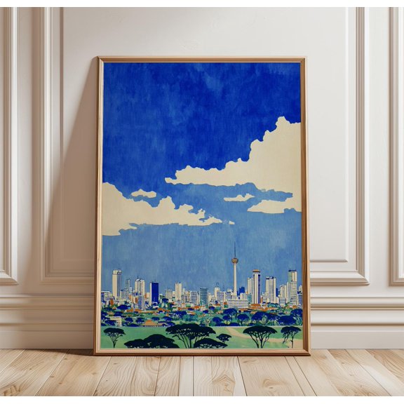 Nairobi City Skyline Elevated Urban Landscape Print Blue Tone Cityscape Wall Art Modern Africa Scene