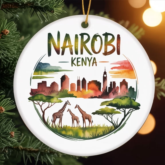 Nairobi, Kenya Ceramic Ornament, Travel Souvenir - Personalized Christmas Decoration, Custom Holiday Christmas Ornament Gift for Couples, Family, Friends, Vacation Keepsake 194OR75