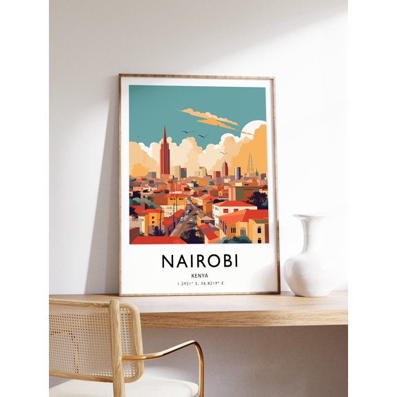 Nairobi Kenya Colorful Vintage Travel Print