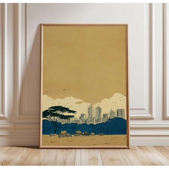 Nairobi Skyline Wildlife Savanna Cityscape Print Urban Nature Landscape Wall Art Africa City Scene, Unframed Paper Print