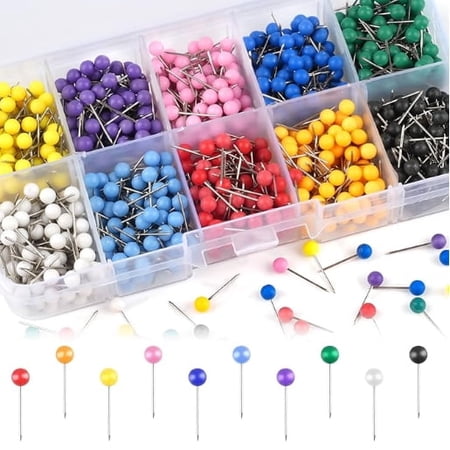 Naisfei 1000 PCS Map Push Pins, Map Tacks Marking Pins 1/8-Inch Plastic Round Head Decorative Push Pins for Bulletin