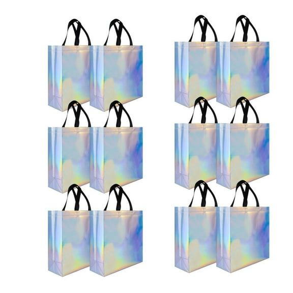 Naisfei 12 Iridescent Gift Bags Set,8x4x10" Non-woven Reusable Holograhpic Gift Bags With Glossy Finish - Birthday Bag, Favor Bags, Eco-Friendly Gift Bags with handles, Christmas, Party