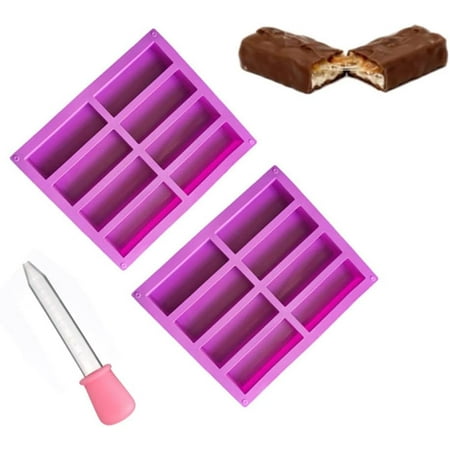 Naisfei 2 Pcs Large Rectangle Silicone Mould, 8-Cavity DIY Granola Bars Mold Cereal Bar Molds Chocolate Mould Muffin Tray, Energy Bar Maker Baking Pan for Cake Pudding Fudge Soap Candles