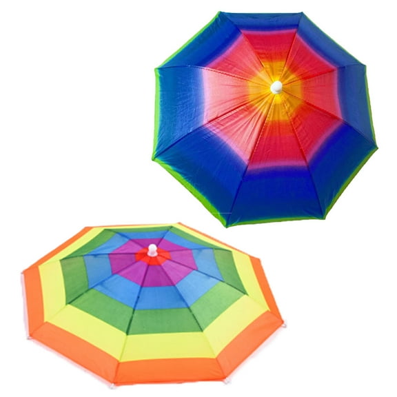 Naisfei 2 Pcs Umbrella Hat, Colorful Party Hats Hands Free Umbrella, Rainbow Colorful Waterproof Fishing Umbrella Beach Party Adjustable Size Fits For All Ages, Kids, Men & Women