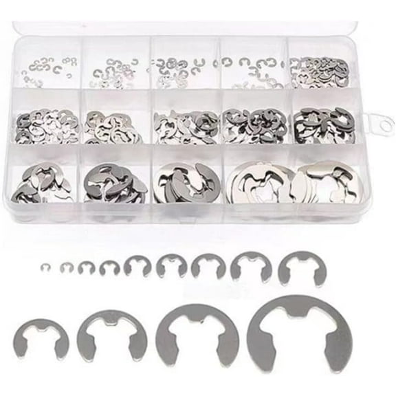Naisfei 290 pcs Stainless Steel E Clips Kit Retaining Ring ,304 Stainless Steel External Circlip Retaining Ring Assortment , 1.2-15mm E Circlip Retainer Rings