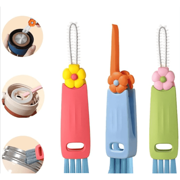 Naisfei 3-in-1 Cup Lid Cleaning BrushMulti-Functional Bottle & Straw Cleaner with Scraper, Crevice & Angled Brush Deep Clean Coffee Mugs, Water Bottles3pas