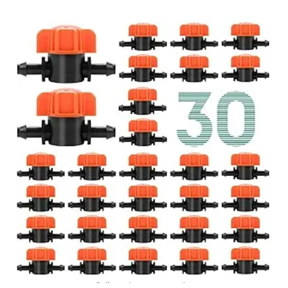 Naisfei 30 Pcs Drip Irrigation Shut Off Switch Valves for 1/4" Drip Irrigation Tubing, Water Flow Control Valve Drip Line Cut Off Valve for Drip Sprinkler Garden System