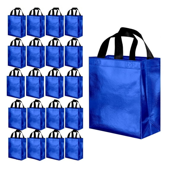 Naisfei 50 Pcs Reusable Gift Bags Medium Size 9.8" Blue Gift Bags Bulk Tote Bags with Handles , Perfect As Goodie Bags, Birthday Gift Bags, Party Favor Bags