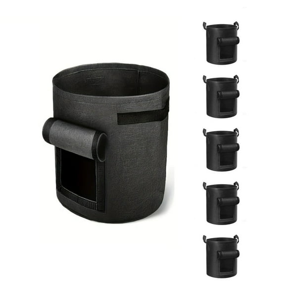 Naisfei 6 Pack 10 Gallon Black Potato Grow Bags with Flap Window，Thickened Nonwoven Fabric Container  for Tomato, Vegetable and Fruits