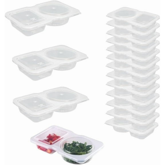 Naisfei Double Compartment Condiment Container,20 Pcs Double Condiment Containers with Lids Portable,Reusable snack pack containers,2 Compartment Snack Containers, for to-go Sauce, Travel Snack