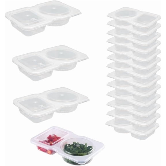 Naisfei 20 Pack Double Compartment Condiment Containers with Lids, Portable Reusable 2 Compartment Snack Containers - for To-Go Sauce, Travel Snacks And Lunch Prep