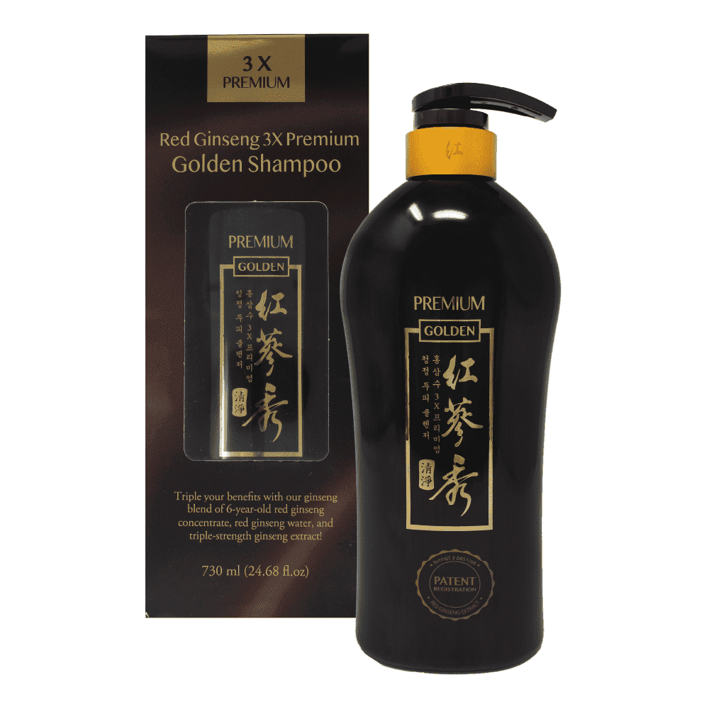 Naisture Red Ginseng 3X Premium Golden Shampoo with 6-Year Old Korean Red Ginseng Concentrate for Itchy Scalp and Thinning Hair, 730 ml