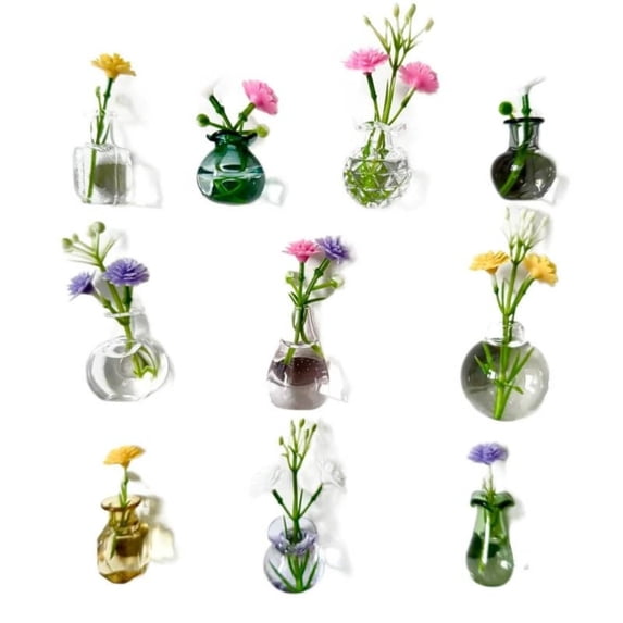 Naittoop 10 pack Mini Vase Glass Magnets for Fridge,Tiny Magnetic Glass Vases Refrigerator Accessories, Real Flowers Pot Magnet,Plants Pot Locker Office Kitchen Decor,Cute Magnet Vase 1 in