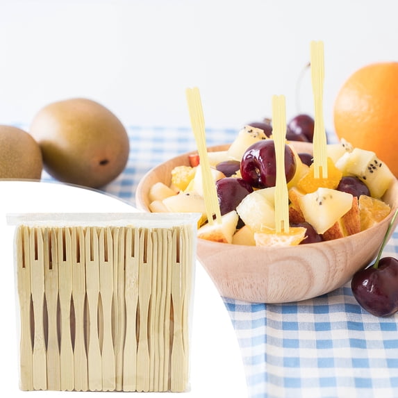 Naittoop 100 Bamboo Appetizer Forks, 3.5" Disposable Bamboo Fork for Charcuterie, Mini Forks for Appetizers, Cocktail Forks for Weddings, Small Appetizer Picks