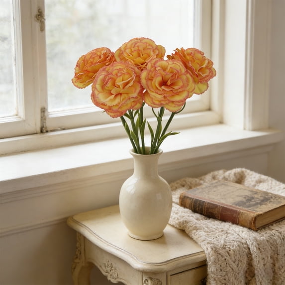 Naittoop 11.4" Bouquets Carnations,No Fade Artificial Flower,Carnation Silk Petals Fake Flowers Forever Plants for Home Decor, Wedding, Bridal Bouquet, Anniversary, Birthday Orange