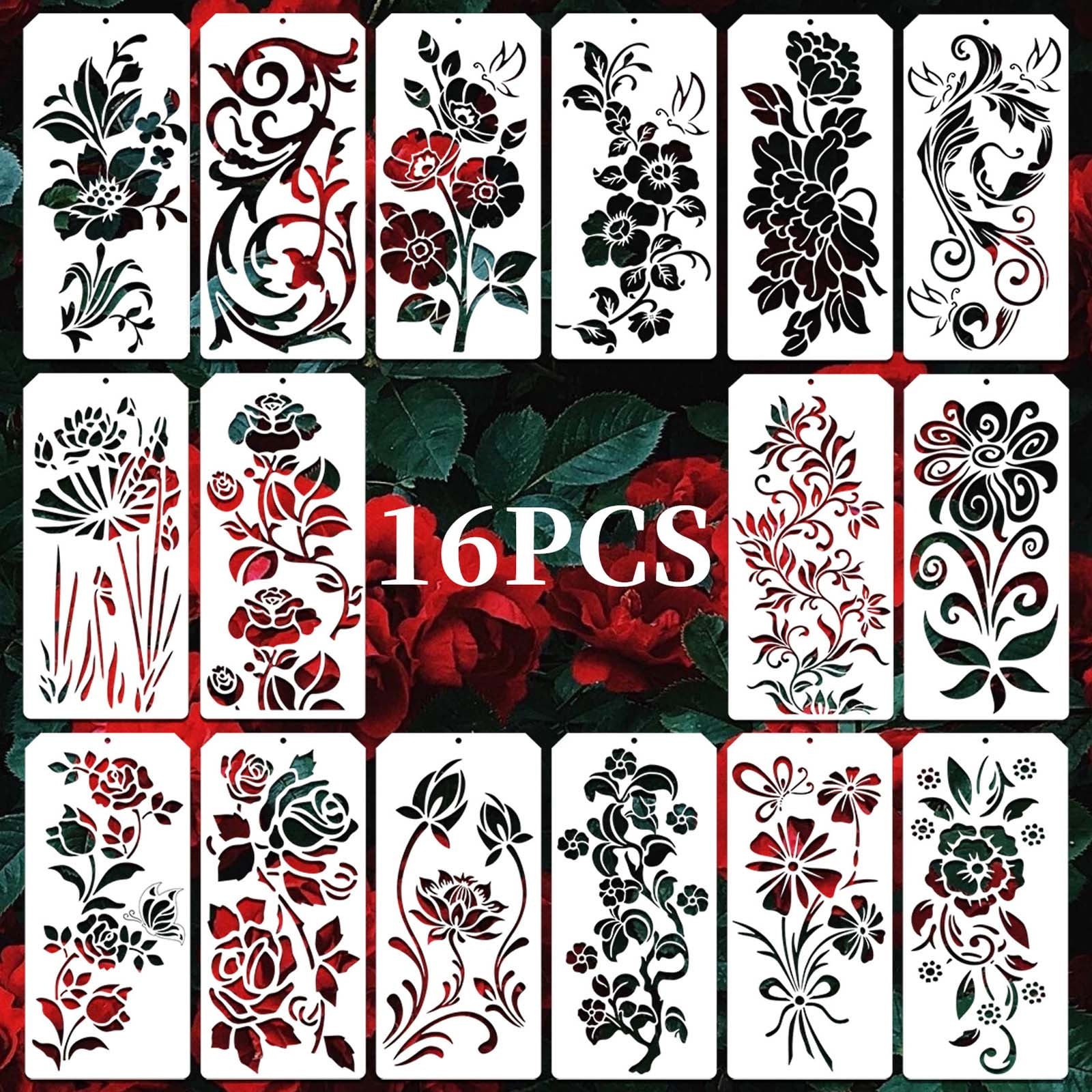 Naittoop 16pcs Plastic Flower Wall Stencils for Painting Tile Stencil ...