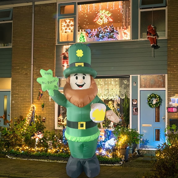 Naittoop 2.4m/7.87Ft St. Patricks Day Inflatables Leprechaun Holding Beer and Clover with LED Lights, St Patrick Blow Up Yard Party,Lawn and Patio Decor Leprechaun Clover Inflatable