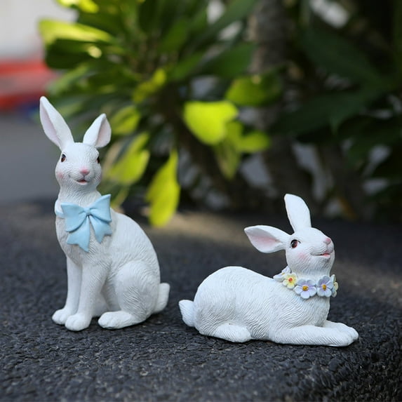 Naittoop 2 PCS Easter Bunny Decor for Home, Large White Couple Rabbits Figurine Tabletop Decor, Cute Easter Gifts Resin Statues for Spring Holiday or Valentine's Day Indoor Party Table Centerpieces